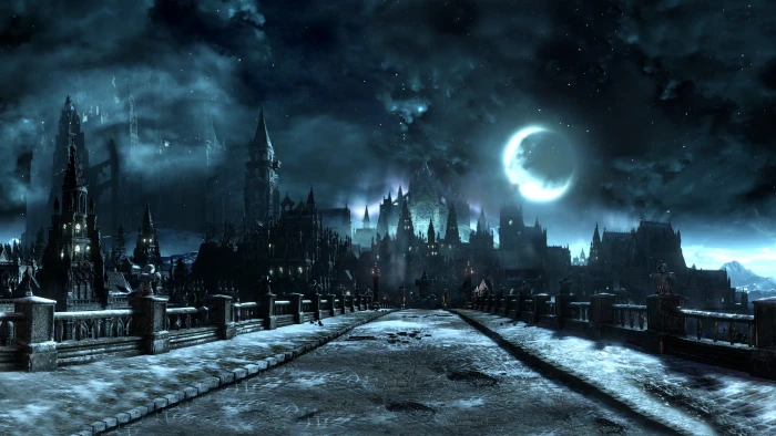 px bridge castle Cathedral Dark Souls III Moon Screen Shot video games village Anime Death Note HD Art 2k