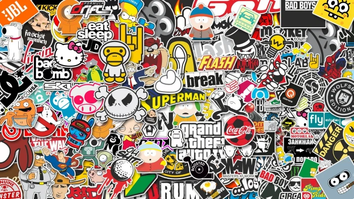 assorted vinyl sticker lot logo icons artwork communication 2k