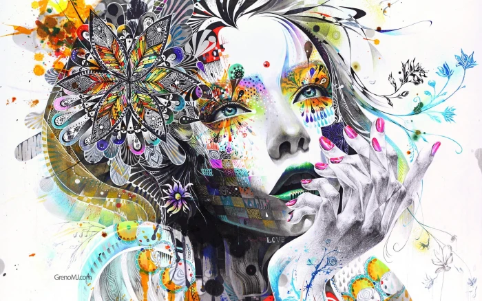 woman s face illustration portrait photo of floral painting 2k