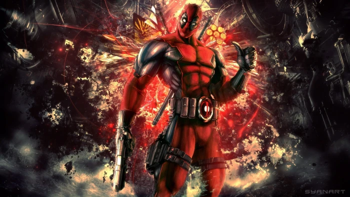 Deadpool logo black red superhero comics pistol movies 2k