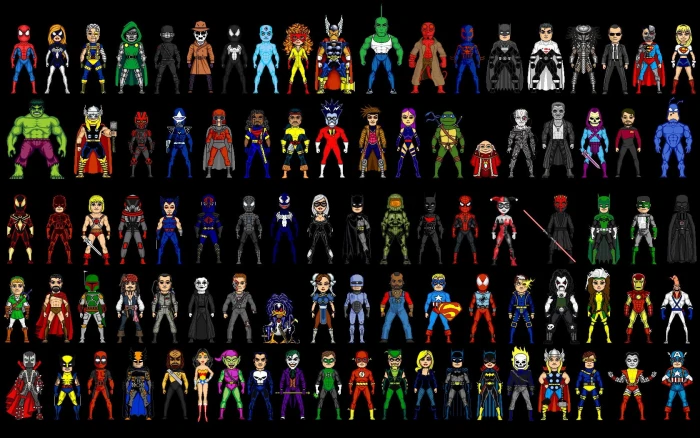 Marvel illustration collage Comics superhero pixel art 2k