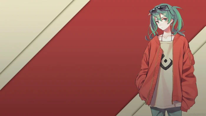 anime girls picture in Hatsune Miku red standing 2k