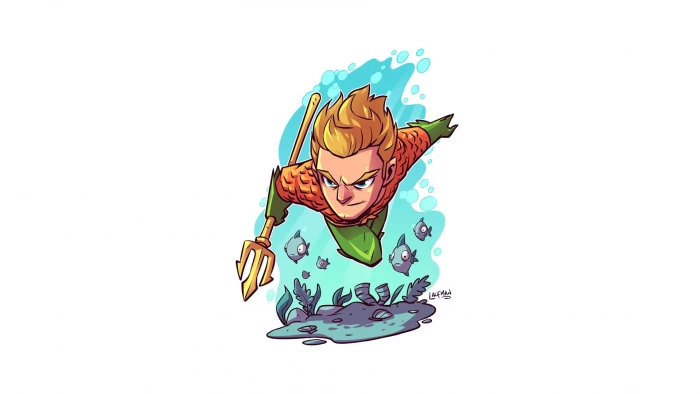 Derek Laufman Aquaman superhero simple background white 2k