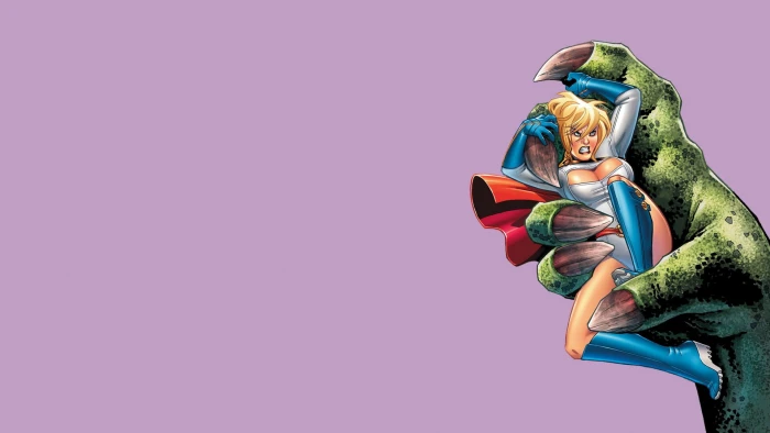 Power Girl comics illustration purple background 2k