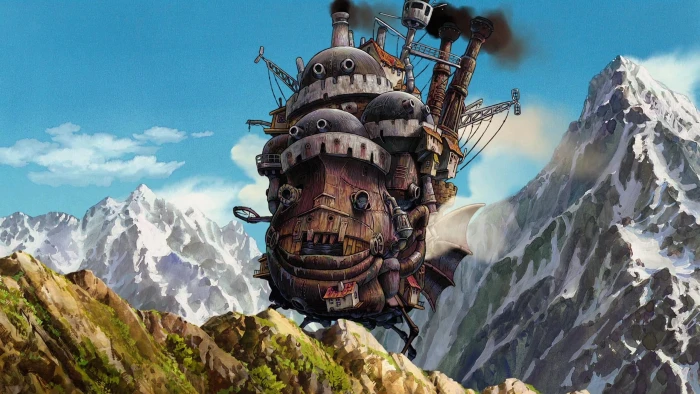 brown flying ship illustration anime Howl s Moving Castle Studio Ghibli 2k