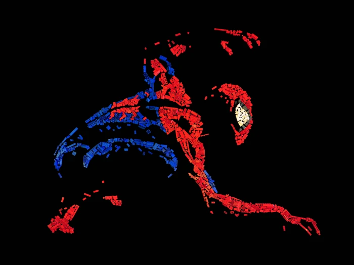 Spider Man mosaic art lego spiderman superhero spidey costume 2k 4k