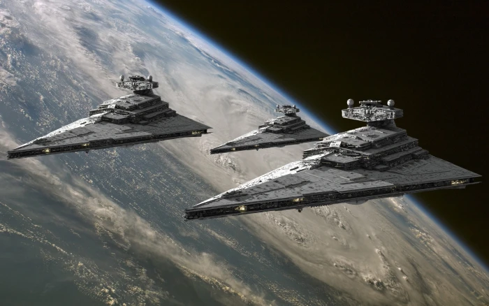 three Star Wars aircrafts Destroyer digital art science fiction 2k