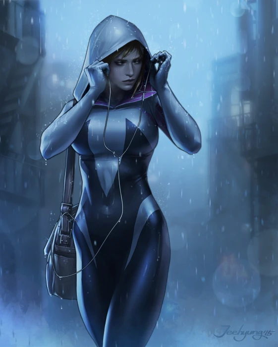 woman wearing overalls digital wallpaper fantasy art Lee Jeehyung 2k