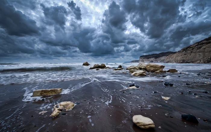 Before the Storm beach sea ocean rocks landscape 2k