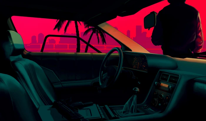 black car interior illustration video games Hotline Miami DMC DeLorean 2k 4k 5k