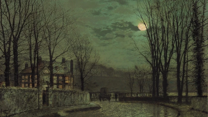 brown trees during nighttime painting John Atkinson Grimshaw 2k