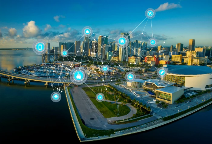 Internet of Things Communication Mesh over Modern Cityscape 2k