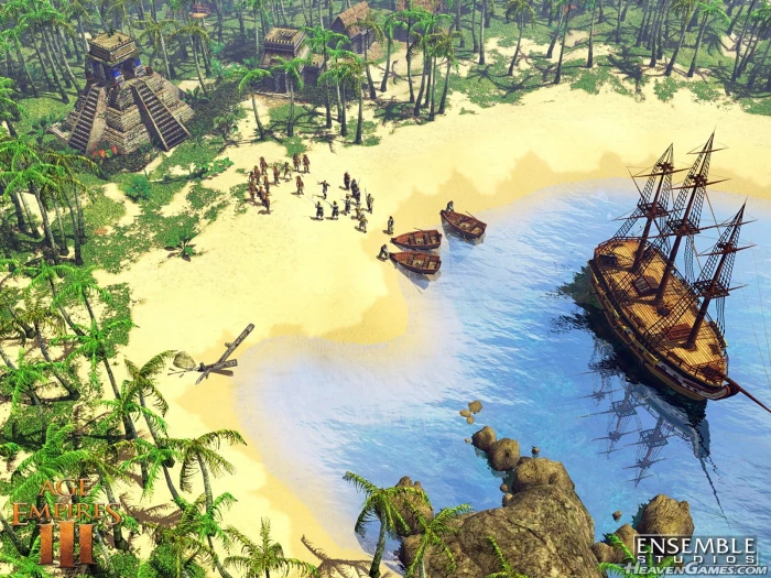 Age of Empires III video games boat coast beach water 2k