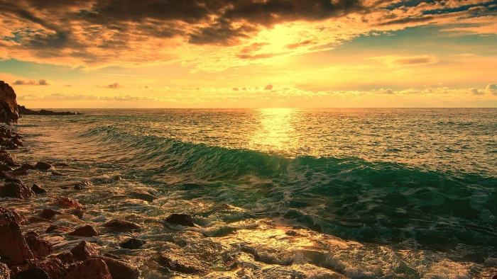 beach sea sunlight clouds horizon sky sunset water beauty in nature 2k