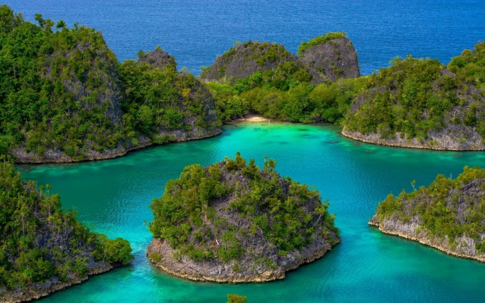 green and gray islands landscape nature tropical beach trees 2k