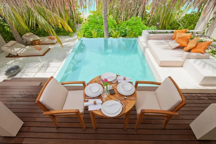 Private Luxury Beach Breakfast white and brown chairs table 3 piece set 2k