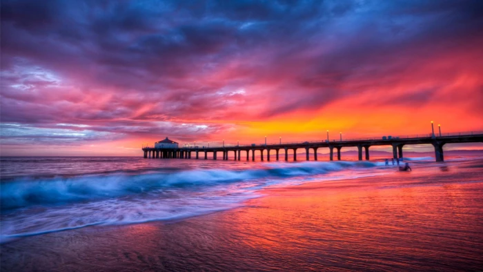 shore pink sky clouds evening united states manhattan beach 2k 4k