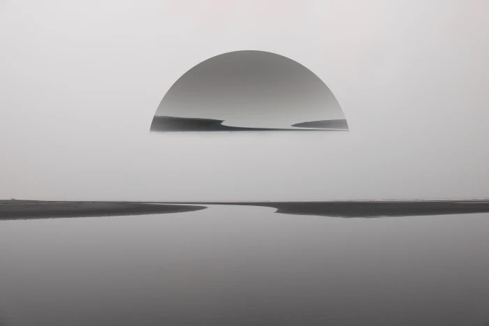 sunset beach reflection monochrome black and white minimalism 2k 4k 5k