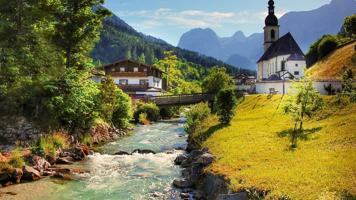 village germany europe church bavaria berchtesgaden national park 2k