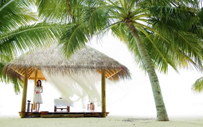 women beach palm trees 2k