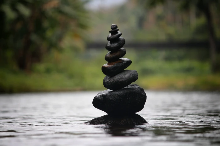 Black Stackable Stone Decor at the Body of Water balance blur 2k 4k 5k