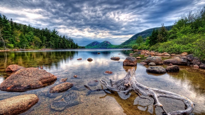 nature landscape water waterfall river rock tree mountain 2k