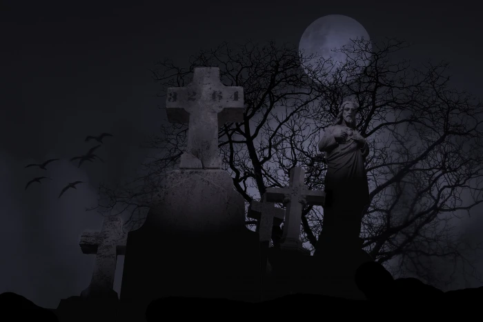 religious statue cemetery spooky graveyard symbol night 2k 4k