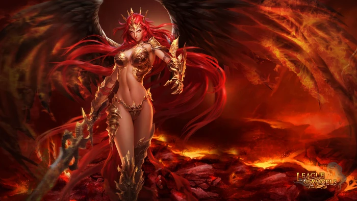 Video Game League of Angels 2 Mikaela Beautiful girl warrior red long hair photo HD Wallpaper 2k 4k