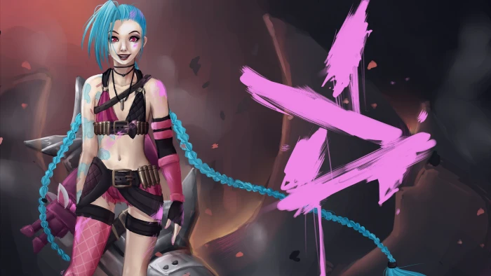 animated woman illustration Jinx League of Legends video games 2k 4k