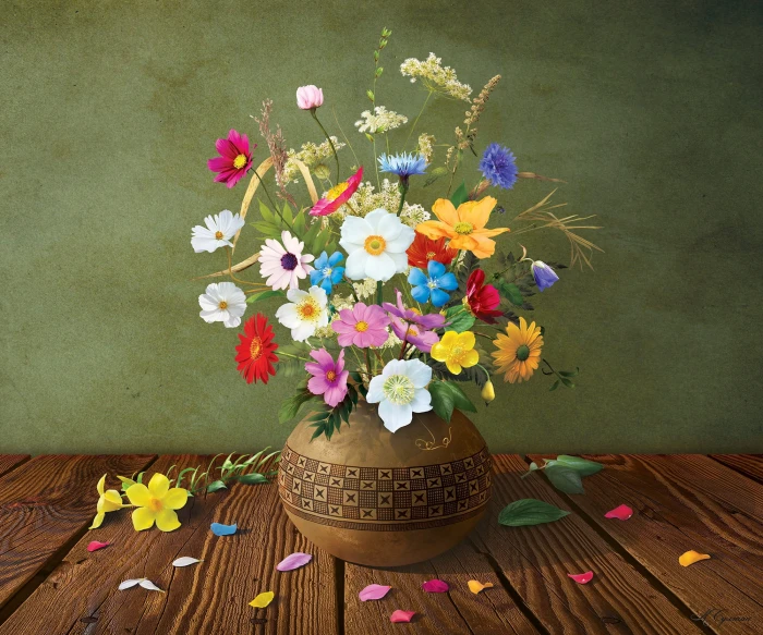 assorted color flowers on plant pot ornament nature vase still life 2k