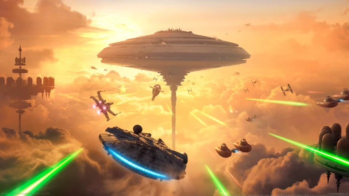 Star Wars Millennium Falcon digital wallpaper Battlefront 2k 4k