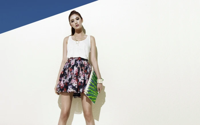 After school Korean girls Photo Wallpaper 14 women s white tank top and black multicolored floral skirt 2k