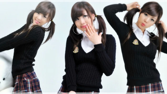 Asian brunette collage Hwang Mi Hee korean model School Uniform 2k