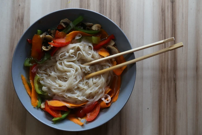 pasta dish on bowl soup orient vegan restaurants eating food 2k