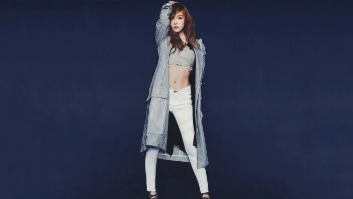 women Jessica Jung Korean Asian arms up model K pop Girls Generation SNSD blue background 2k