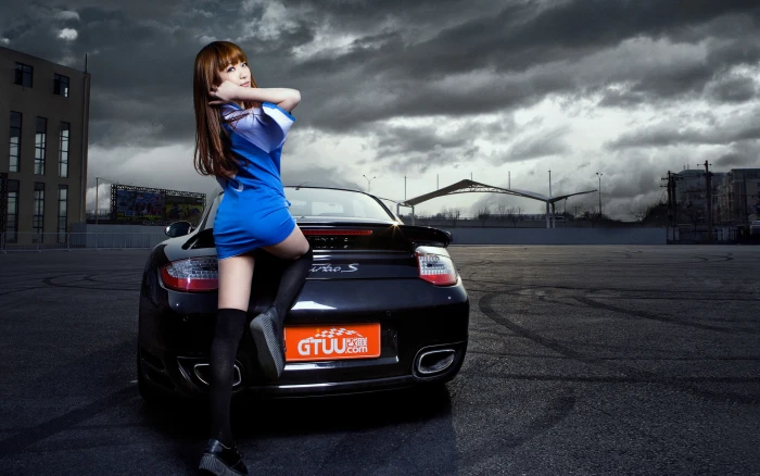 women s blue bodycon minidress machine auto girl model Asian 2k