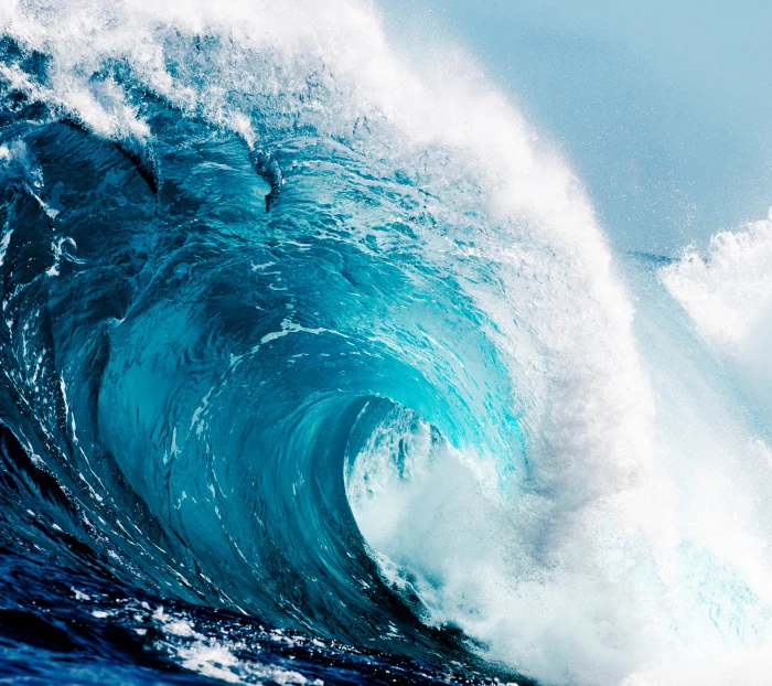 ocean wave waves sea blue cyan splashes power in nature 2k