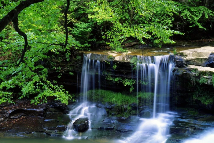 waterfall beach sea landscape nature 2k