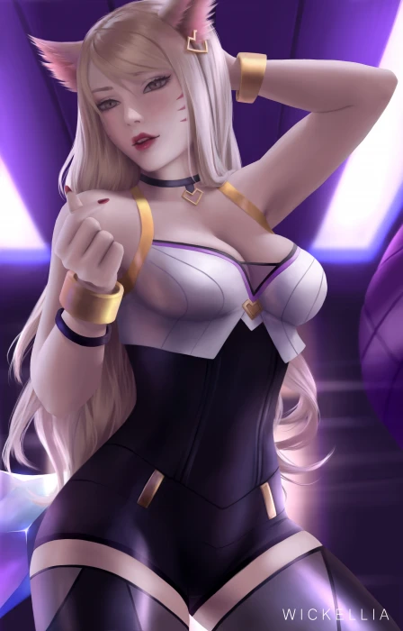 Wickellia cleavage Ahri League of Legends animal ears 2k