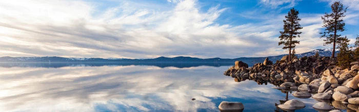 landscape lake clouds nature reflection dual monitors 2k 4k