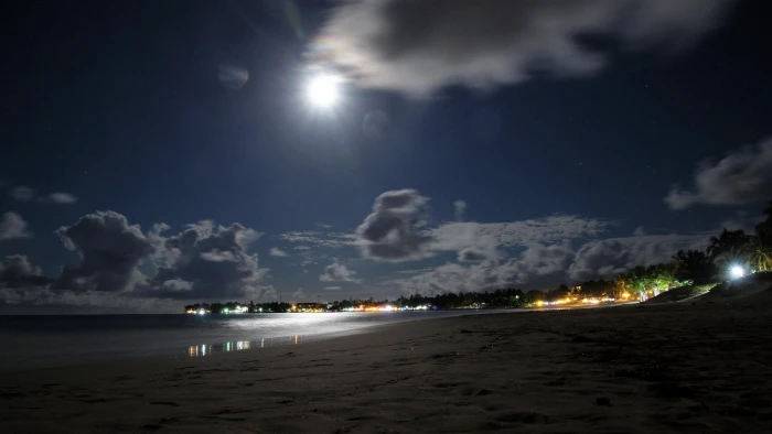 dominican republic beach full moon night lights shore amazing 2k 4k