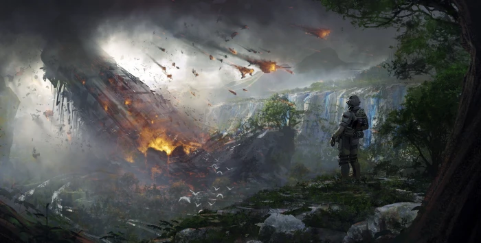 man standing near trees illustration video games Titanfall 2 2k 4k