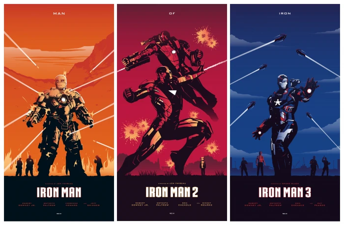Marvel Comics Iron Man 1 2 and 3 illustration collage movies 2k 4k