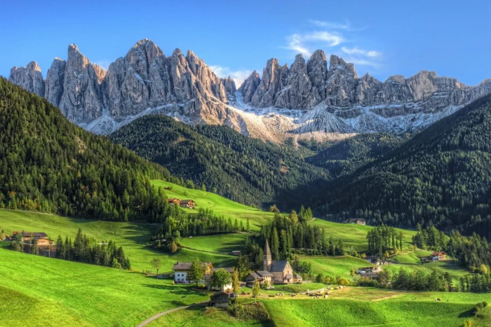 mountains Dolomites village summer forest Tyrol 2k
