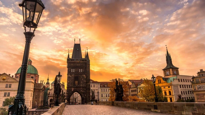 prague europe sunset cityscape charles bridge czech republic 2k 4k