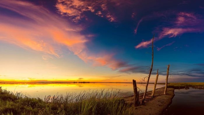 sky horizon sunset cloud afterglow lake water orange 2k 4k