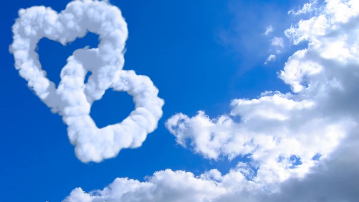 white clouds form into heart chain wallpaper blue sky 2k 4k 5k