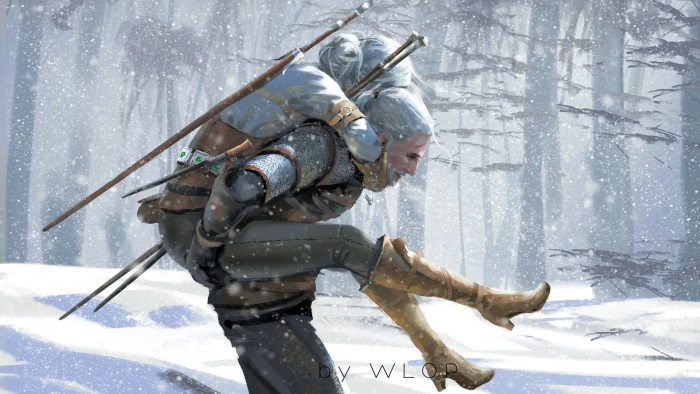 Winter Figure The game Snow Sword Art Witcher Geralt 2k 4k