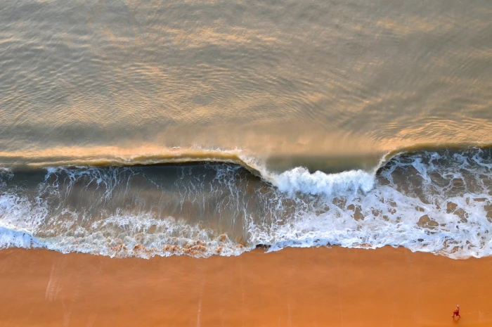 beach nature sea waves aerial view 2k