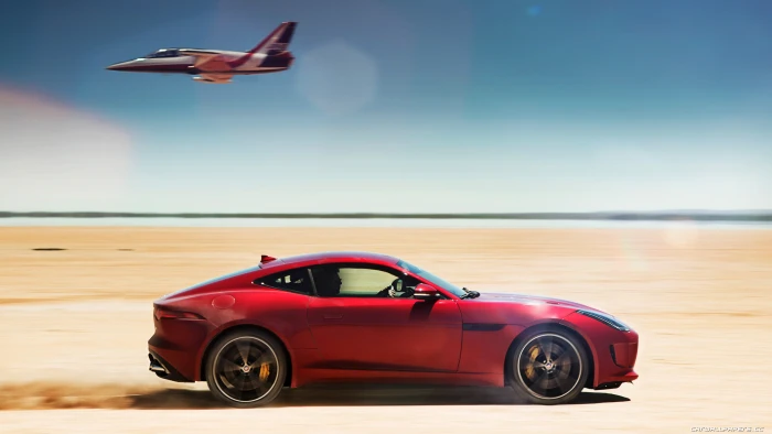 red coupe Jaguar F Type car jet fighter desert mode of transportation 2k 4k 5k